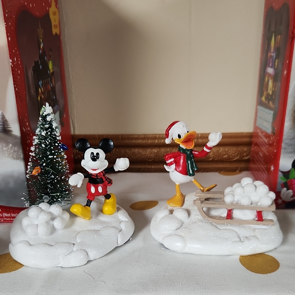 Disney Festive Mickey and Donald Figurines - Red and White